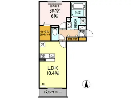 MERVEILLEB棟(1LDK/2階)の間取り写真