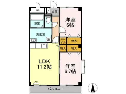 PLEIADES C棟(2LDK/2階)の間取り写真