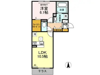 MERVEILLEB棟(1LDK/1階)の間取り写真