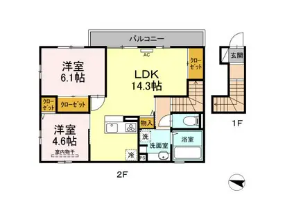 セジュールウィット 和(2LDK/2階)の間取り写真