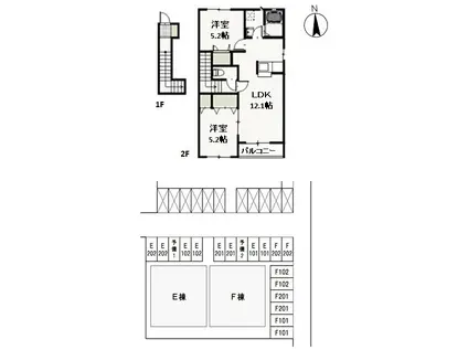 ファミーユ・ビボE(2LDK/2階)の間取り写真