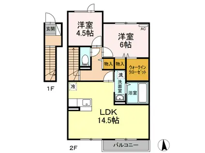 プランドールA棟(2LDK/2階)の間取り写真