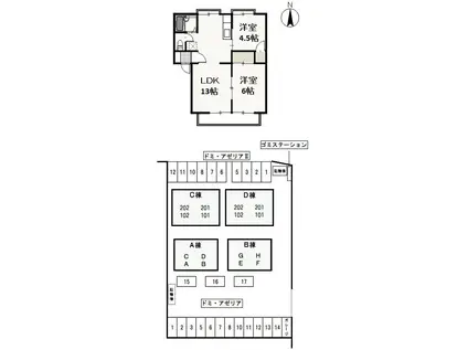 ドミアゼリアB(2LDK/2階)の間取り写真