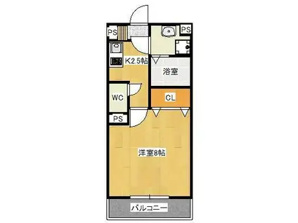 ECRAS(1K/1階)の間取り写真