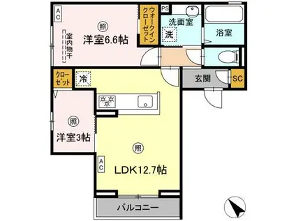 シャリテ(2LDK/2階)の間取り写真