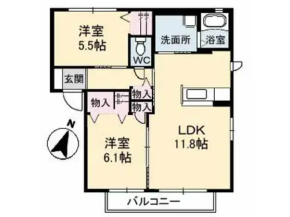 シャーメゾン藤崎 A棟(2LDK/2階)の間取り写真