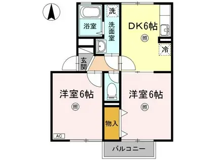 デューク富士見町A棟(2DK/1階)の間取り写真