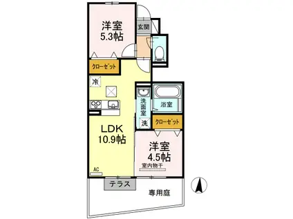 セジュールウィット 秀(2LDK/1階)の間取り写真