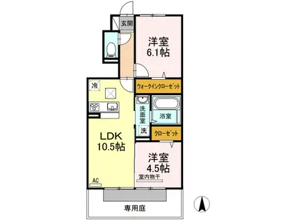 グラシューヴェルジェA棟(2LDK/1階)の間取り写真
