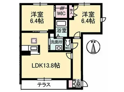 ヴェルデ A棟(2LDK/1階)の間取り写真