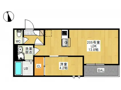 GRANDTIC 西大寺(1LDK/2階)の間取り写真
