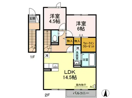 プランドールB棟(2LDK/2階)の間取り写真