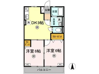 ガーデン江西通Ⅱ(2DK/1階)の間取り写真