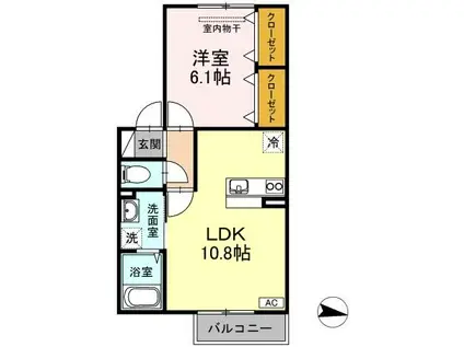 コーポ レーヴ倉富(1LDK/2階)の間取り写真