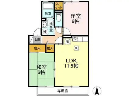 アミスターY・2・S A棟(2LDK/1階)の間取り写真