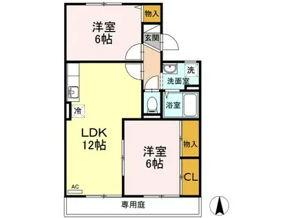 ヴィルヌーブB棟(2LDK/2階)の間取り写真