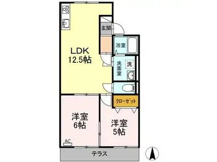 コーポラス雄町(2LDK/1階)の間取り写真