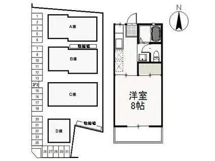 クライン・ブリュッケA(1K/1階)の間取り写真