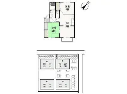 ファーム・ヴィレッジC(2LDK/2階)の間取り写真