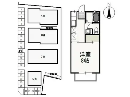 クライン・ブリュッケB(1K/2階)の間取り写真