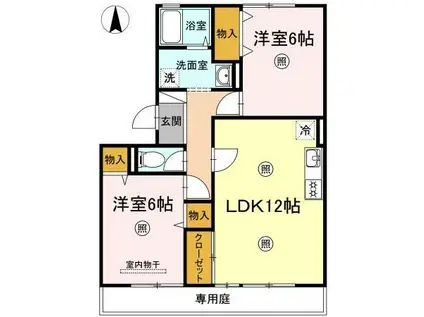 アーバンツインピア湊(2LDK/1階)の間取り写真