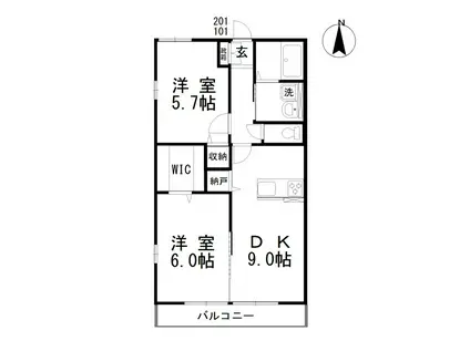 アネシス円山B(2DK/2階)の間取り写真