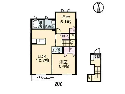 ソレアード操山 D棟(2LDK/2階)の間取り写真