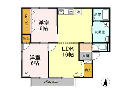 グリーンライフ福泊(2LDK/2階)の間取り写真