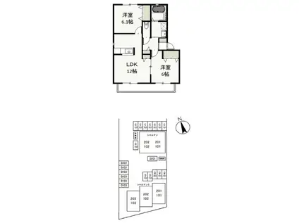 シャルマン(2LDK/2階)の間取り写真
