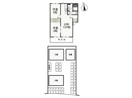 ブロッサム21 C(2LDK/1階)の間取り写真