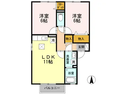 ソレイユ(2LDK/1階)の間取り写真