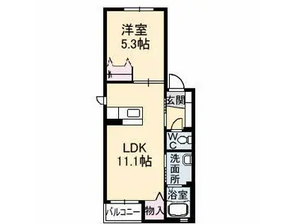 ラ・フルール ヴィオレット(1LDK/2階)の間取り写真