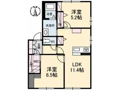 リヴィエールB棟(2LDK/1階)の間取り写真