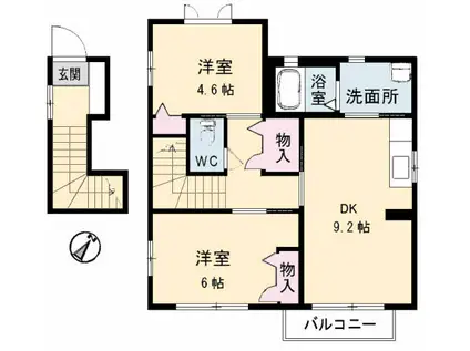 シャーメゾン江崎(2DK/2階)の間取り写真