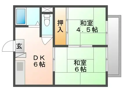 コーポ赤田A棟(2DK/1階)の間取り写真
