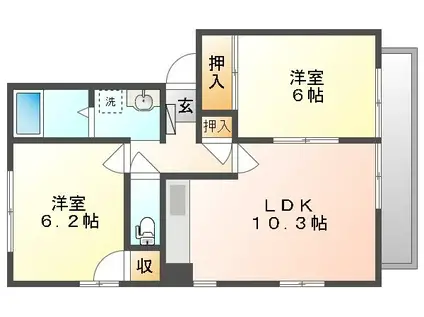 フォブールはまなすⅠ・Ⅱ・Ⅲ(2LDK/2階)の間取り写真
