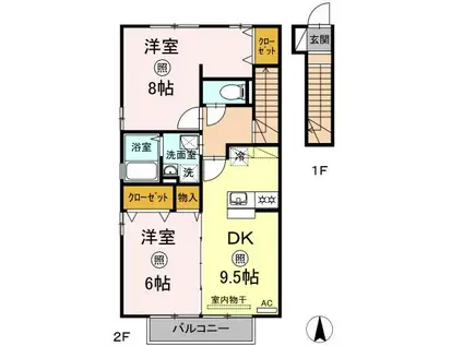 アルカディアE棟(2DK/2階)の間取り写真
