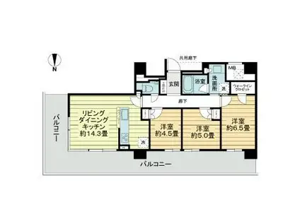 ライオンズタワー岡山千日前(3LDK/11階)の間取り写真