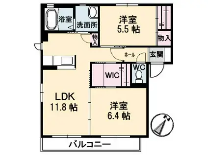 グレースメゾン湊 G棟(2LDK/2階)の間取り写真