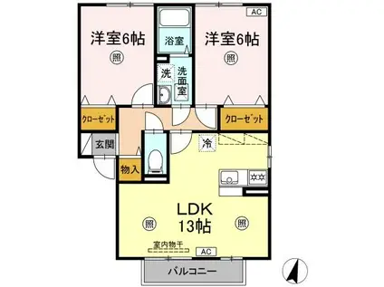 パストラーレB棟(2LDK/2階)の間取り写真