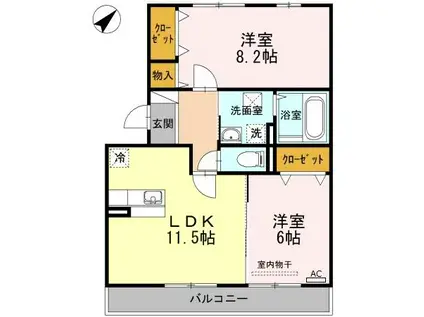 シャンヴィラージュ(2LDK/2階)の間取り写真