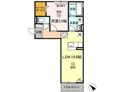 ゴールドウイングB棟(1LDK/1階)の間取り写真