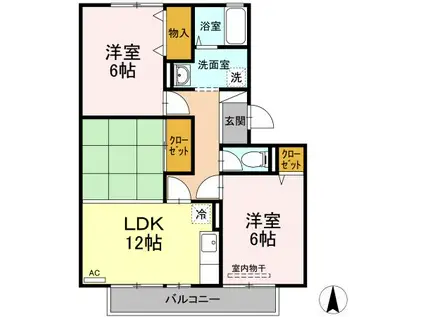 アーバンツインピア湊(2LDK/2階)の間取り写真