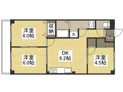 ナチュラルガーデン今(3DK/3階)の間取り写真