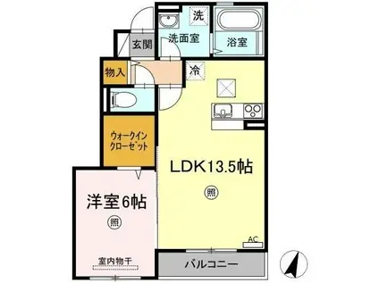 レゾナンツ B棟(1LDK/1階)の間取り写真