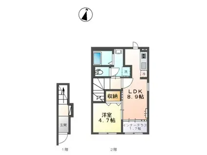 ブルーム テラス(1LDK/2階)の間取り写真