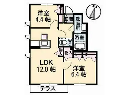 アットホームタウン原A棟(2LDK/1階)の間取り写真