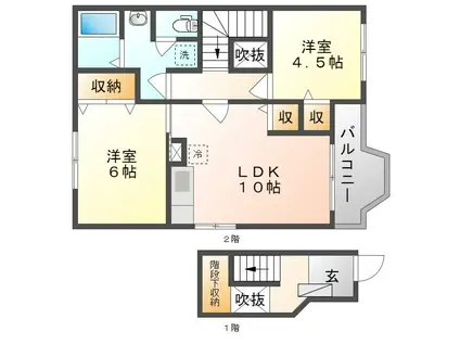 山陽本線 北長瀬駅 徒歩16分 2階建 築21年(2LDK/2階)の間取り写真