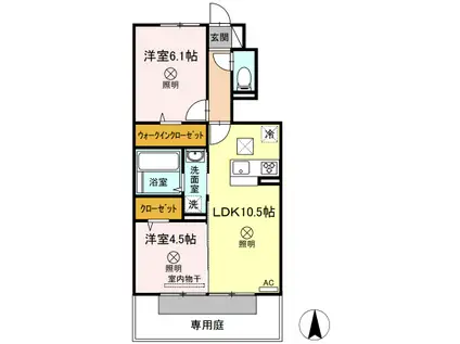 グラシューヴェルジェA棟(2LDK/1階)の間取り写真