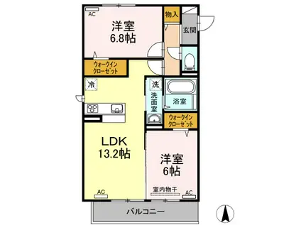 ルピナス高屋(2LDK/3階)の間取り写真